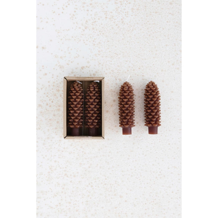 Brown Pinecone Shaped Taper Candles Set