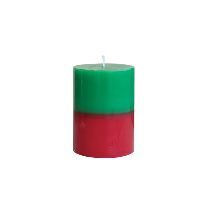Green & Red Two-Tone Pillar Candle