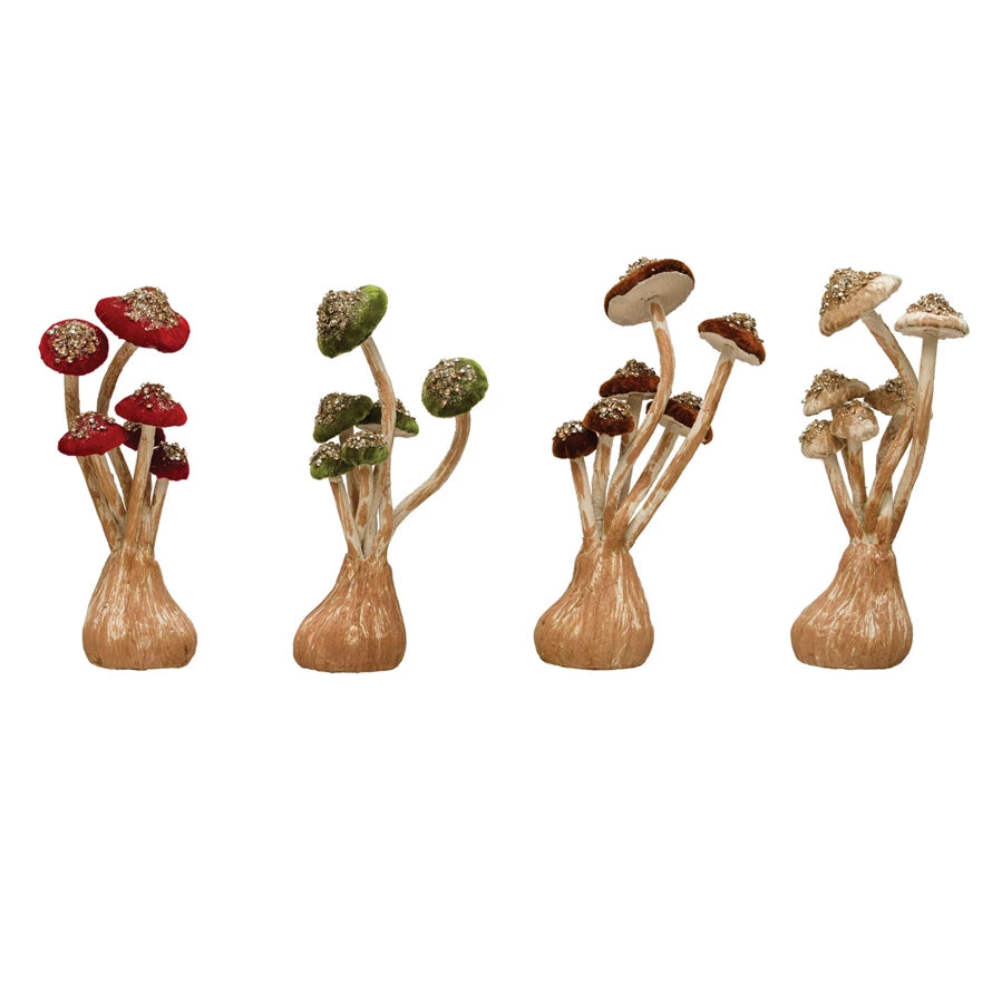 Velvet, Foam & Paper Mushroom - 4 Colors