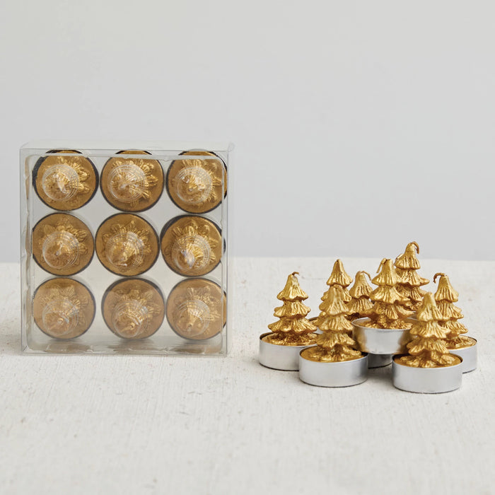 Gold Color Round Unscented Tree Tealights - Set of 9