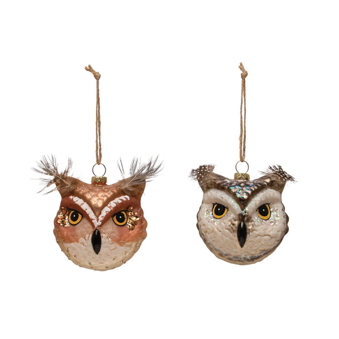 Hand-Painted Glass Owl Ornament, 2 Styles