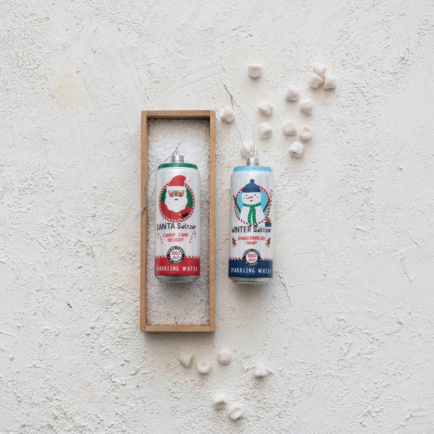 Santa or Snowman Glass Seltzer Can Ornament