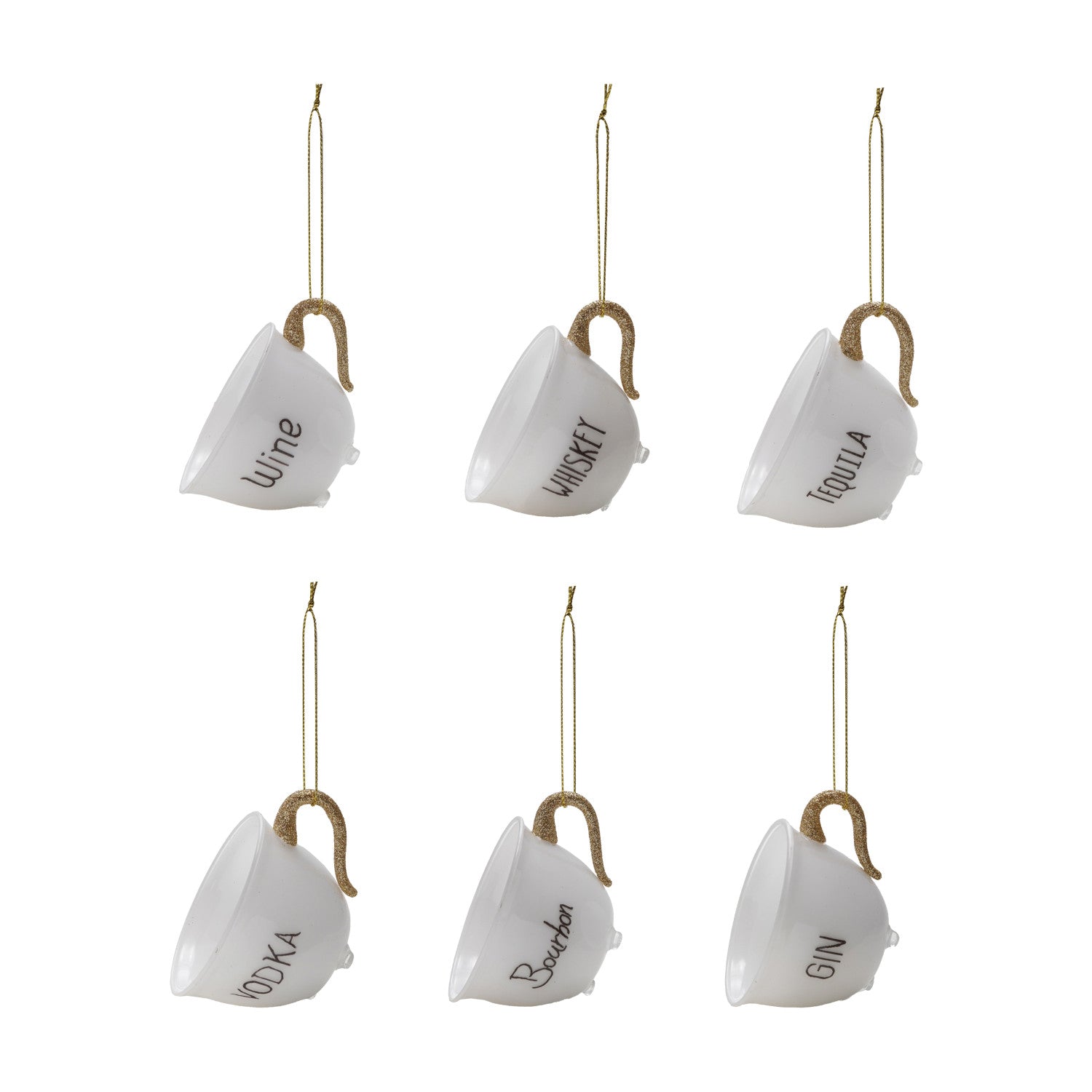 3-3/4"L Glass Teacup Ornament with Alcohol Name, White, 6 Styles