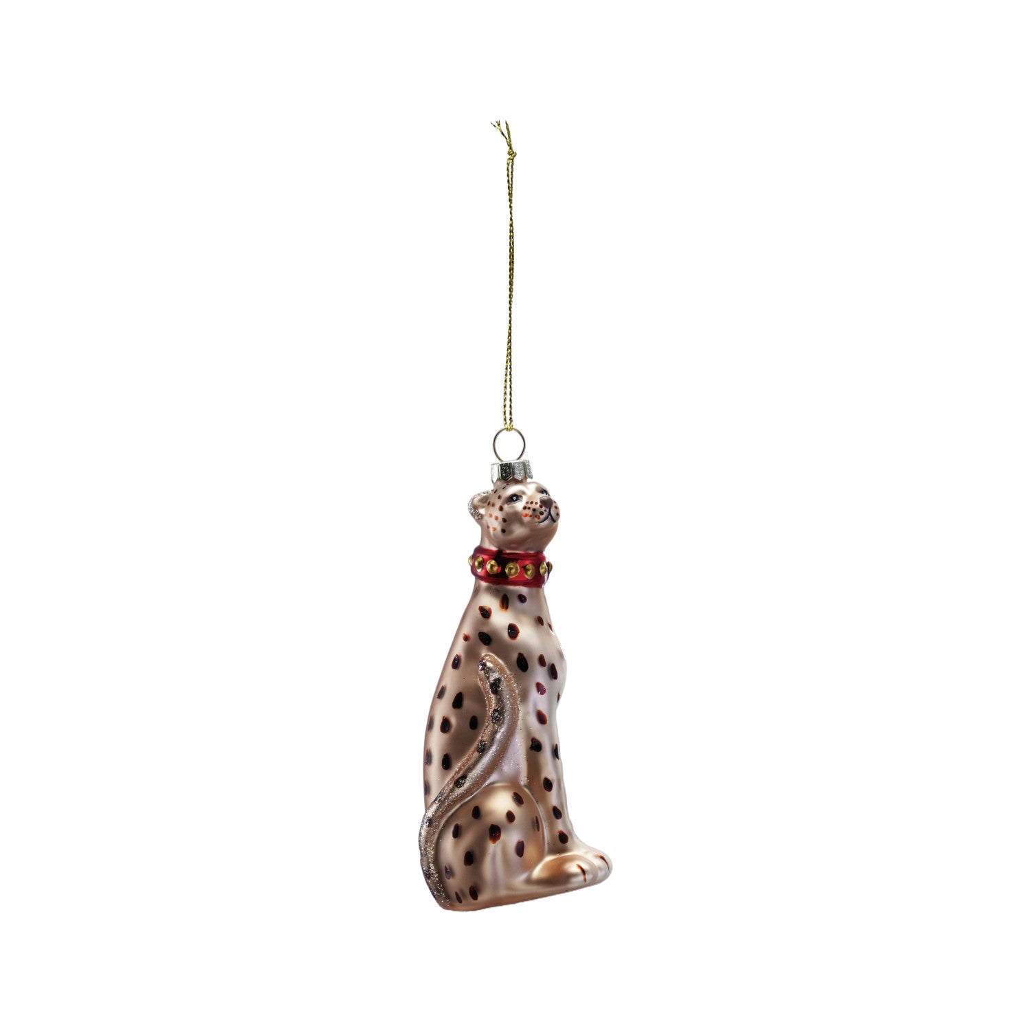 5"H Glass Cheetah Ornament with Glitter, Multi Color