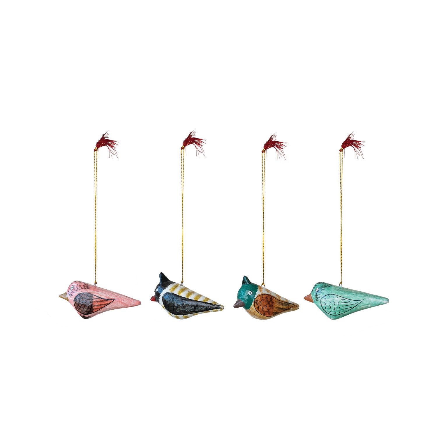 Hand-Painted Paper Mache Bird Ornament with Tassel, 4 Styles