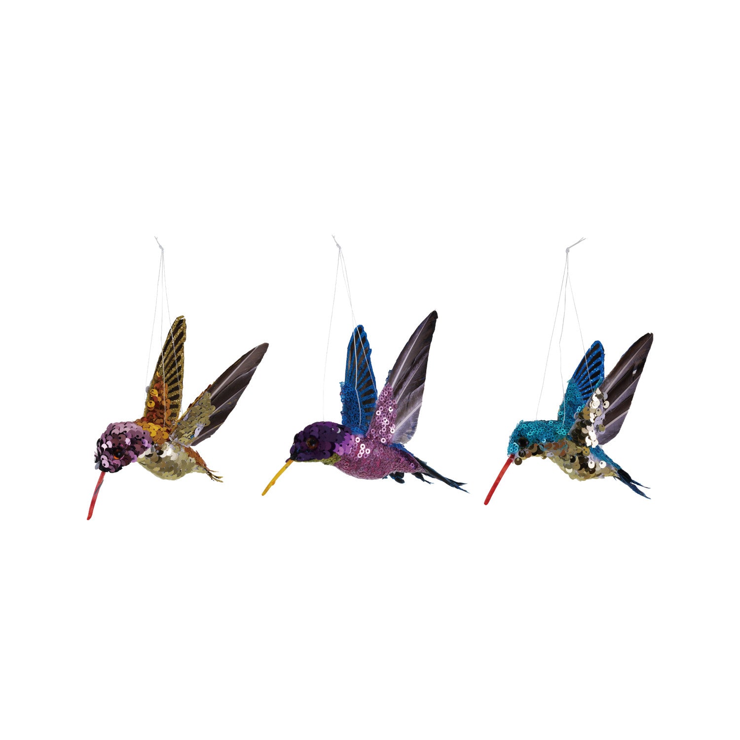 Hummingbird Ornament with Sequins & Glitter, 3 Styles