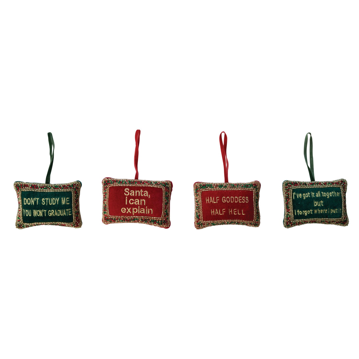 Handmade Beaded Velvet Pillow Ornament with Embroidery, 4 Styles
