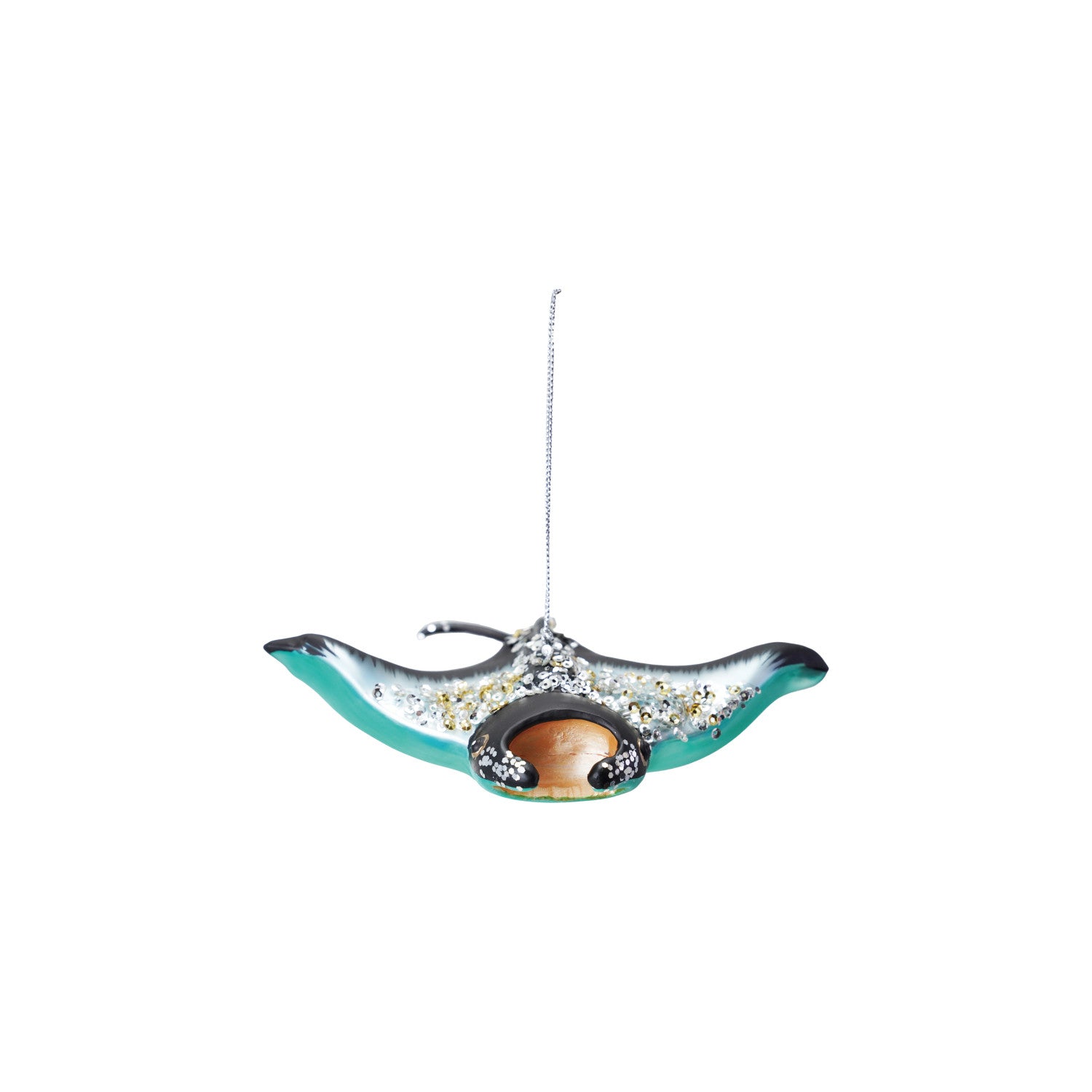 6"L Glass Manta Ray Ornament with Beads & Glitter, Multi Color