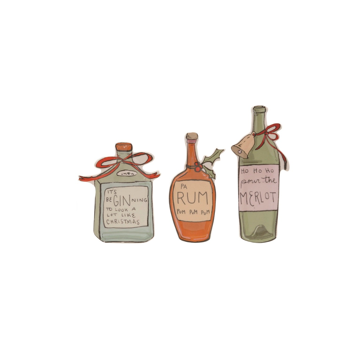Stoneware Bottle Shaped Plate with Holiday Cocktail Saying, 3 Styles by Creative Co-Op