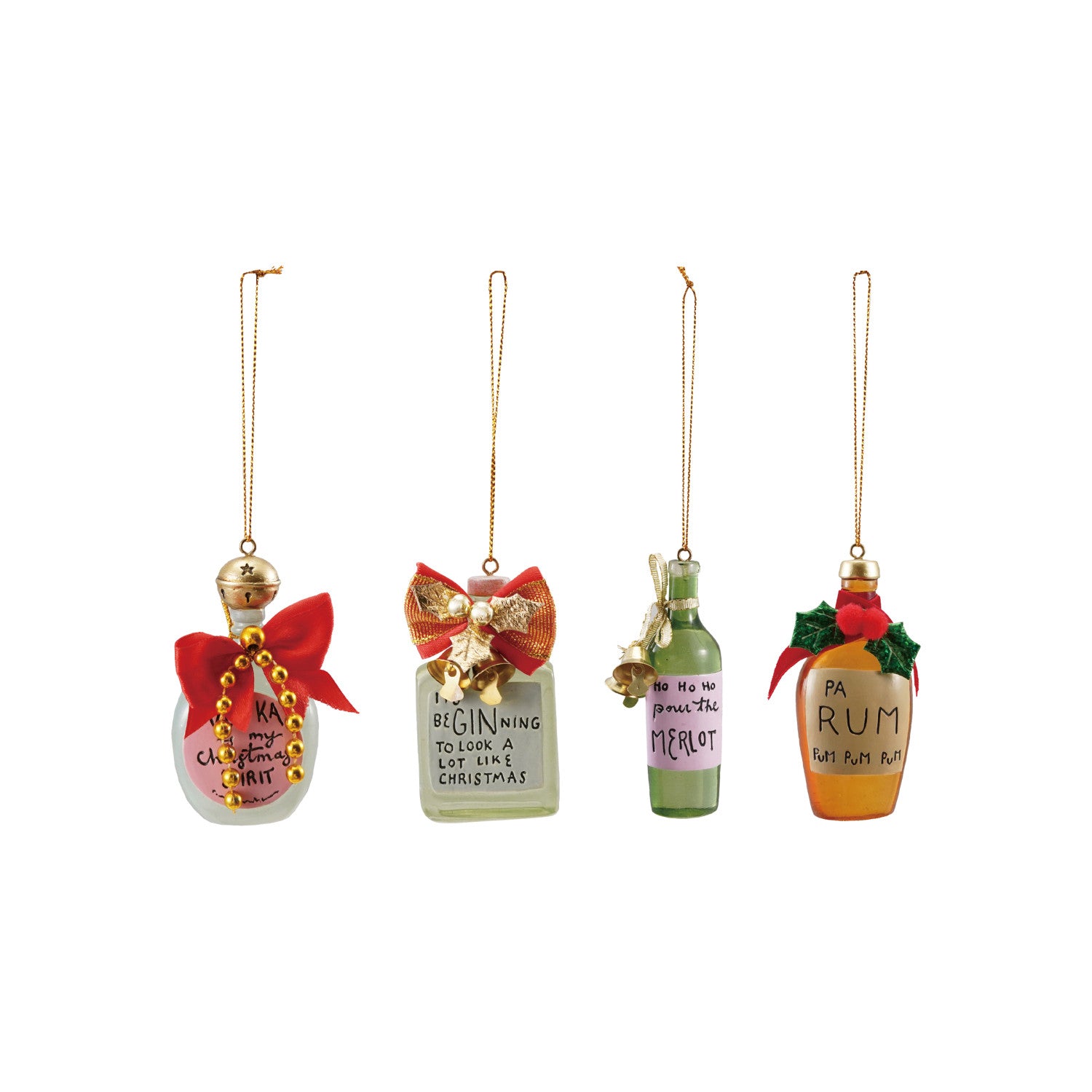 Resin Bottle Ornament with Holiday Cocktail Saying, 4 Styles