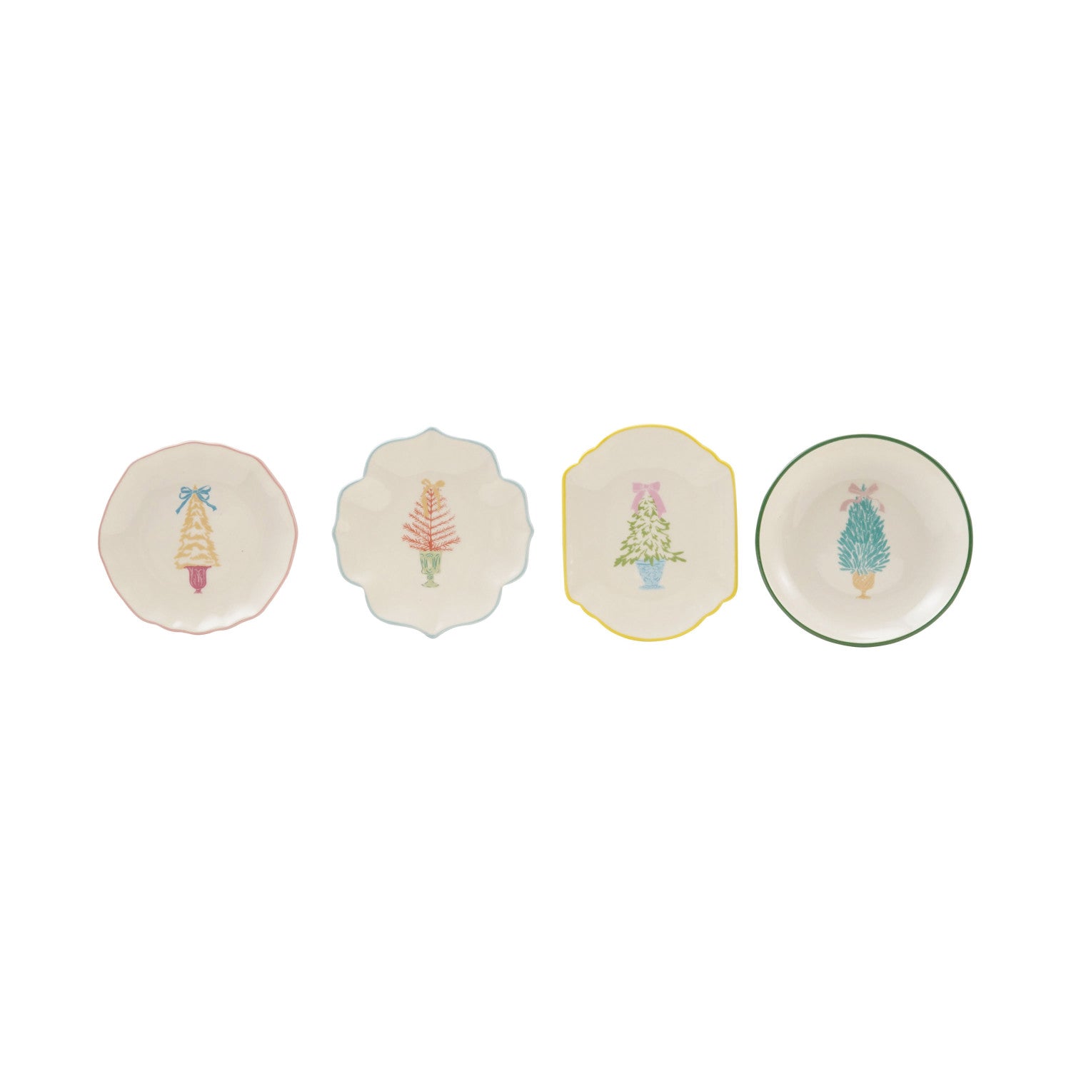 Stoneware Shaped Dish with Tree & Colored Edge, 4 Styles by Creative Co-Op