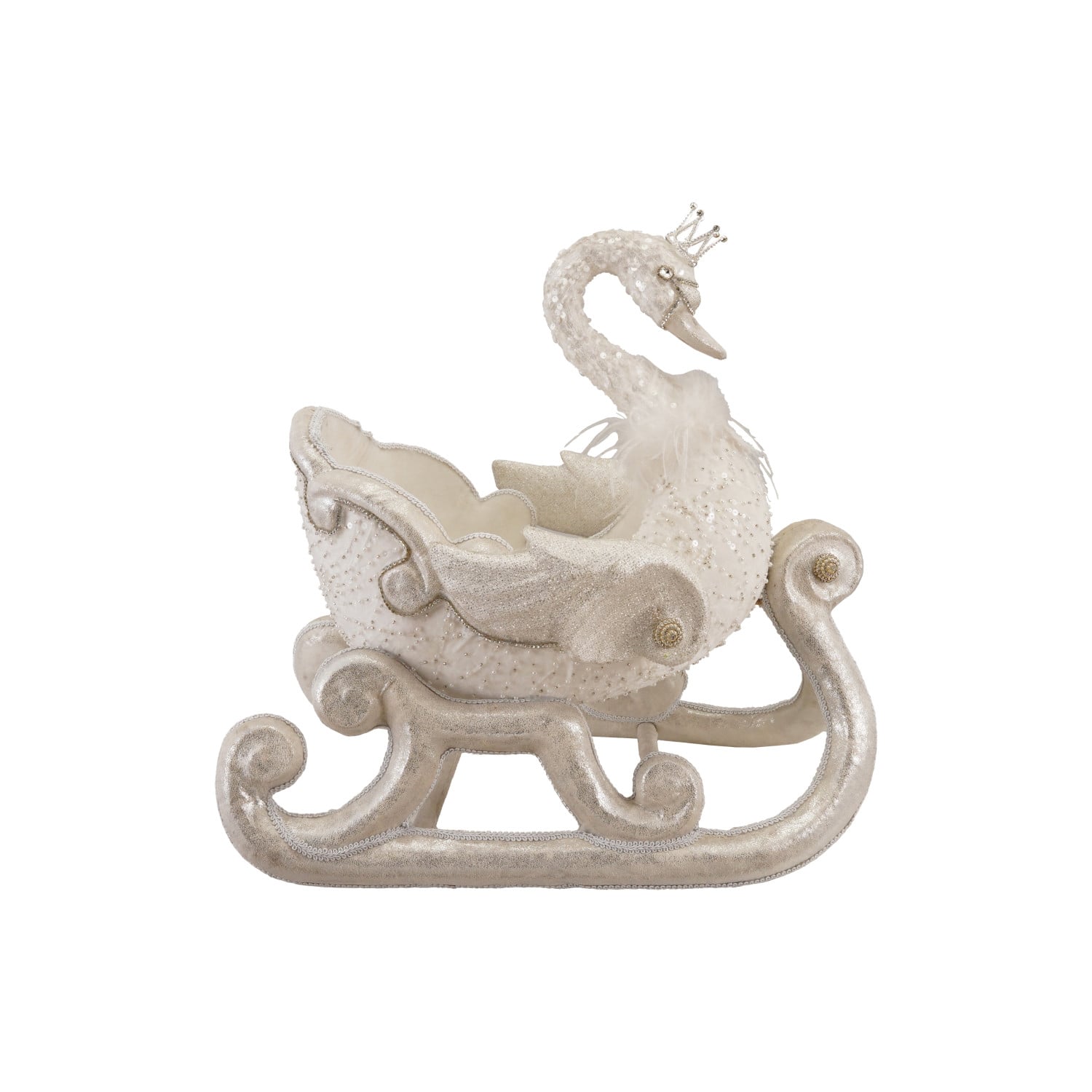 Foam & Fabric Swan Shaped Sleigh with Glitter, Sequins & Feathers, White by Creative Co-Op