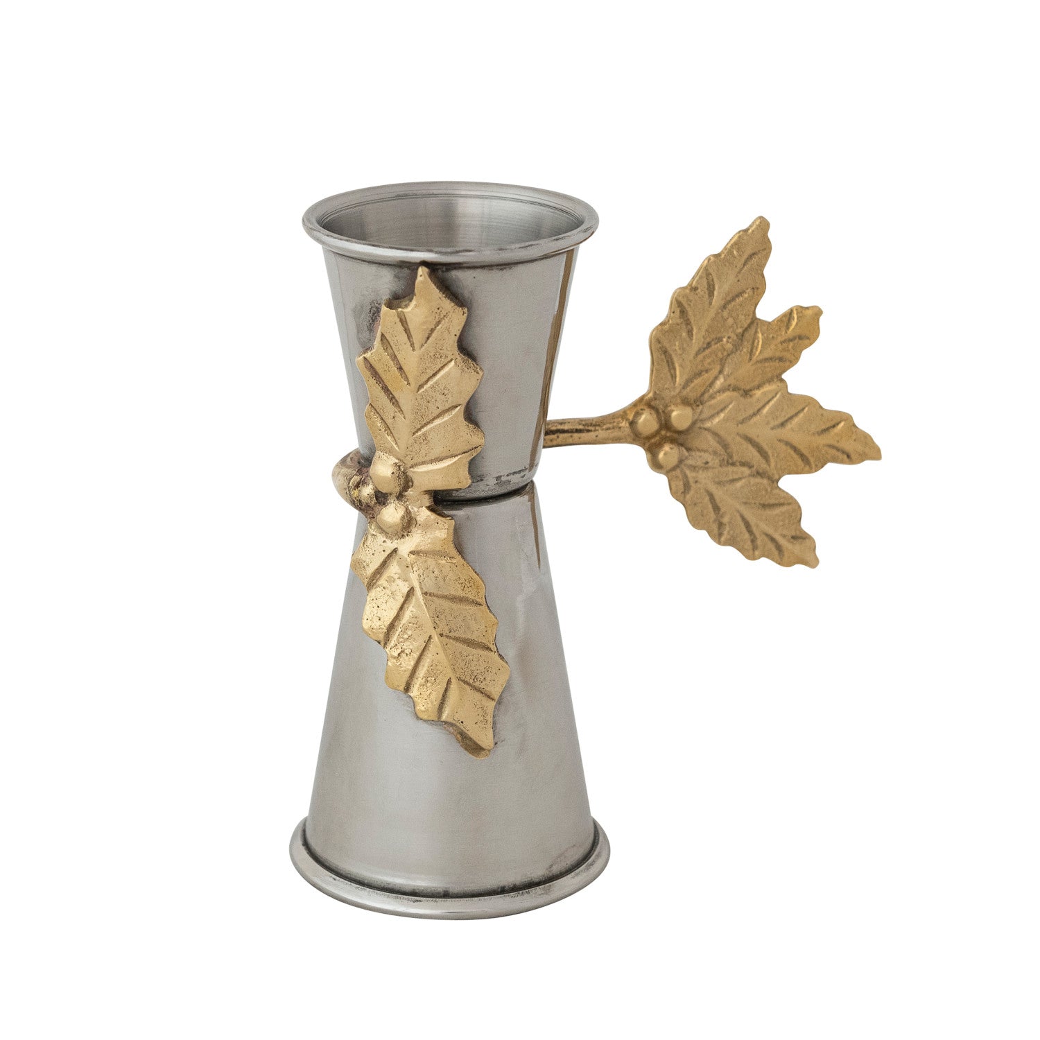 Stainless Steel Jigger with Brass Holly Leaves & Berries Shaped Handle