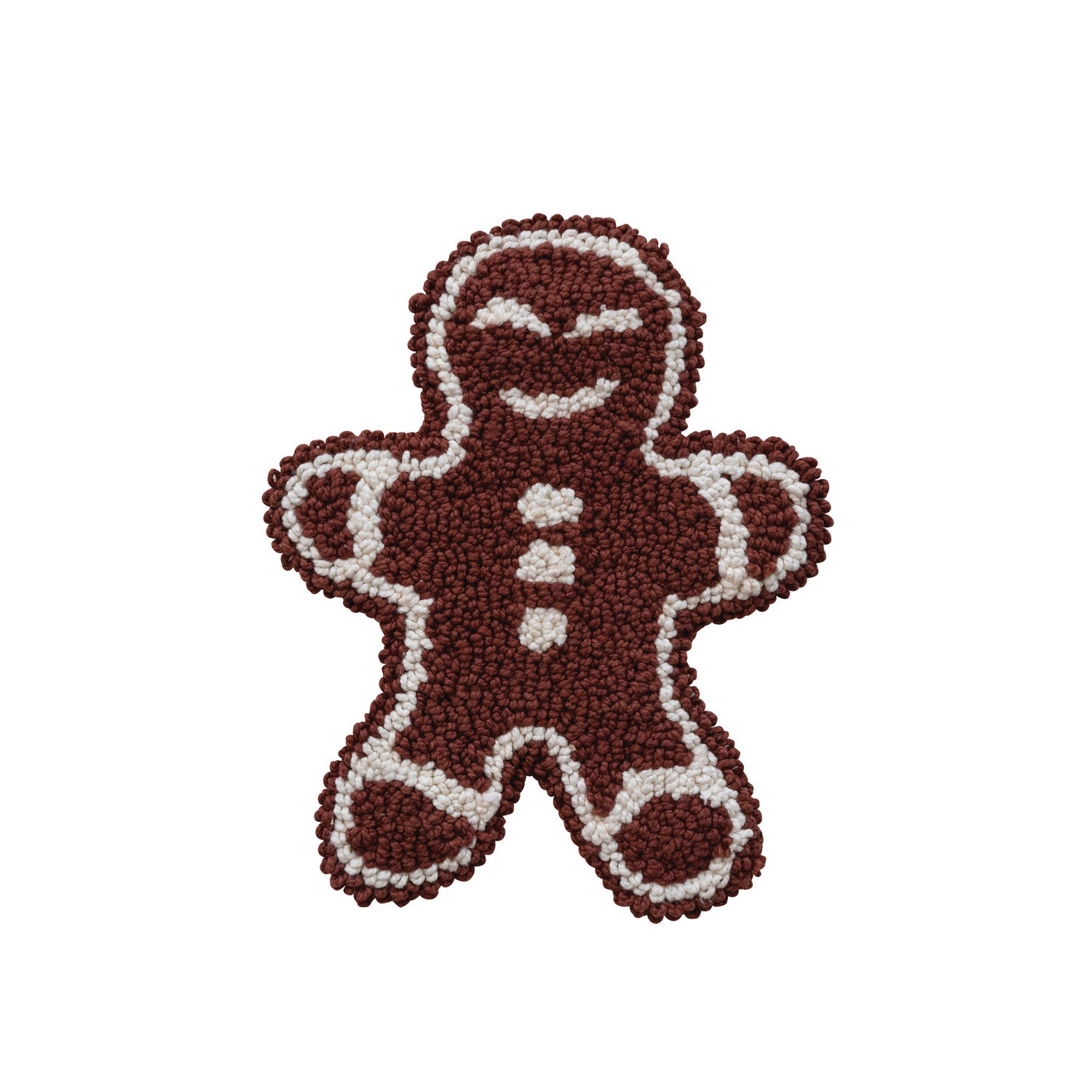 Cotton Tufted Gingerbread Shaped Pot Holder, Brown & White