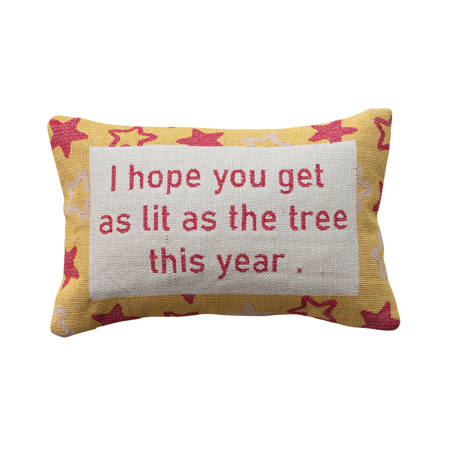 Cotton Embroidered Lumbar Pillow with Star Pattern "I Hope You Get As Lit..."
