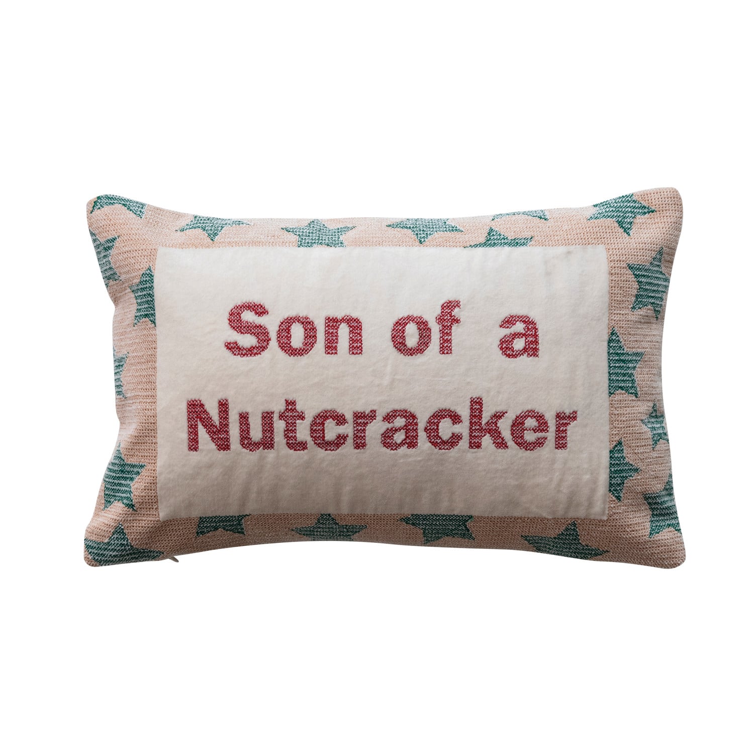 Cotton & Velvet Embroidered Lumbar Pillow with Star Pattern "Son Of A Nutcracker"