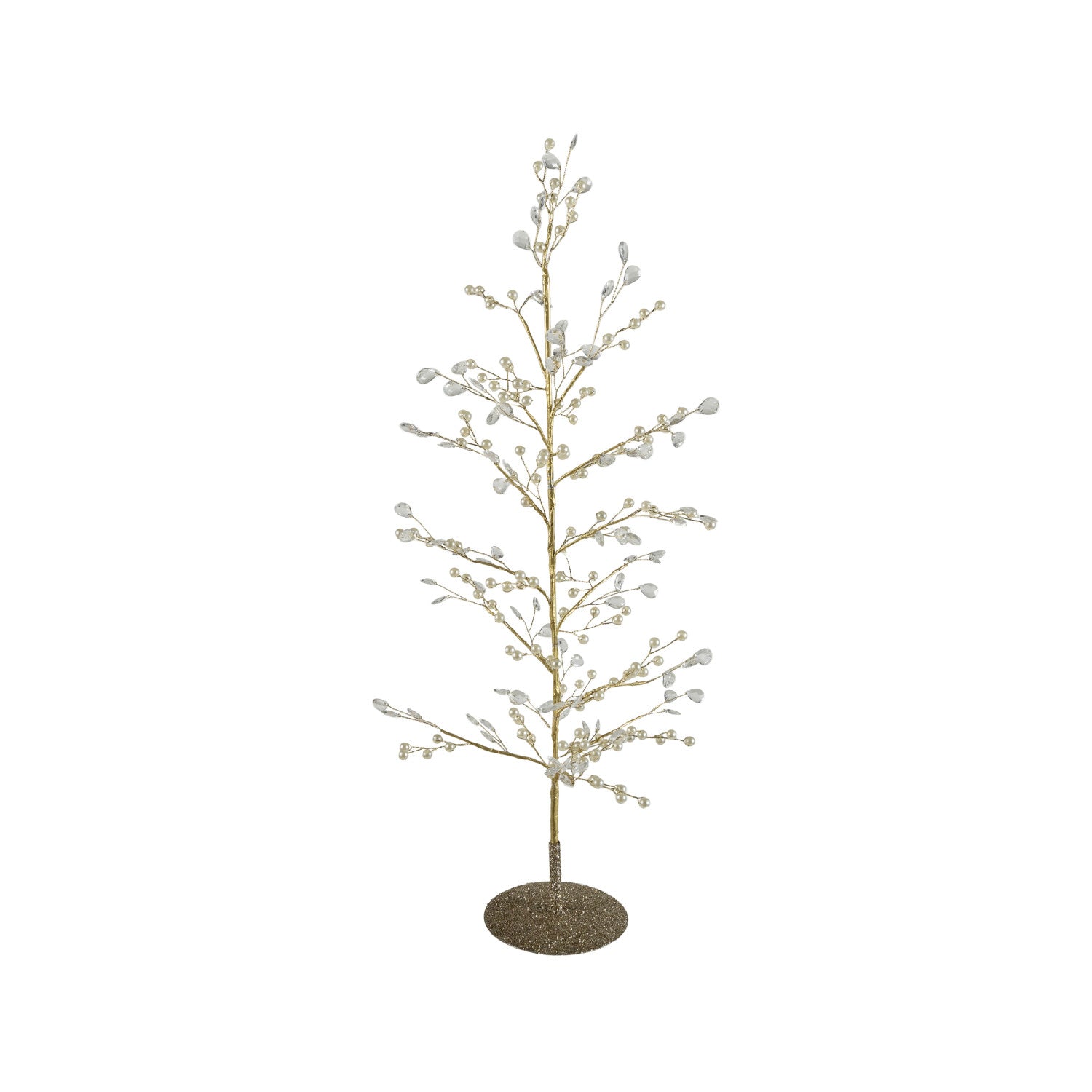 Faux Pearl, Acrylic Jewel & Metal Wire Tree with Glitter Base, Gold Finish