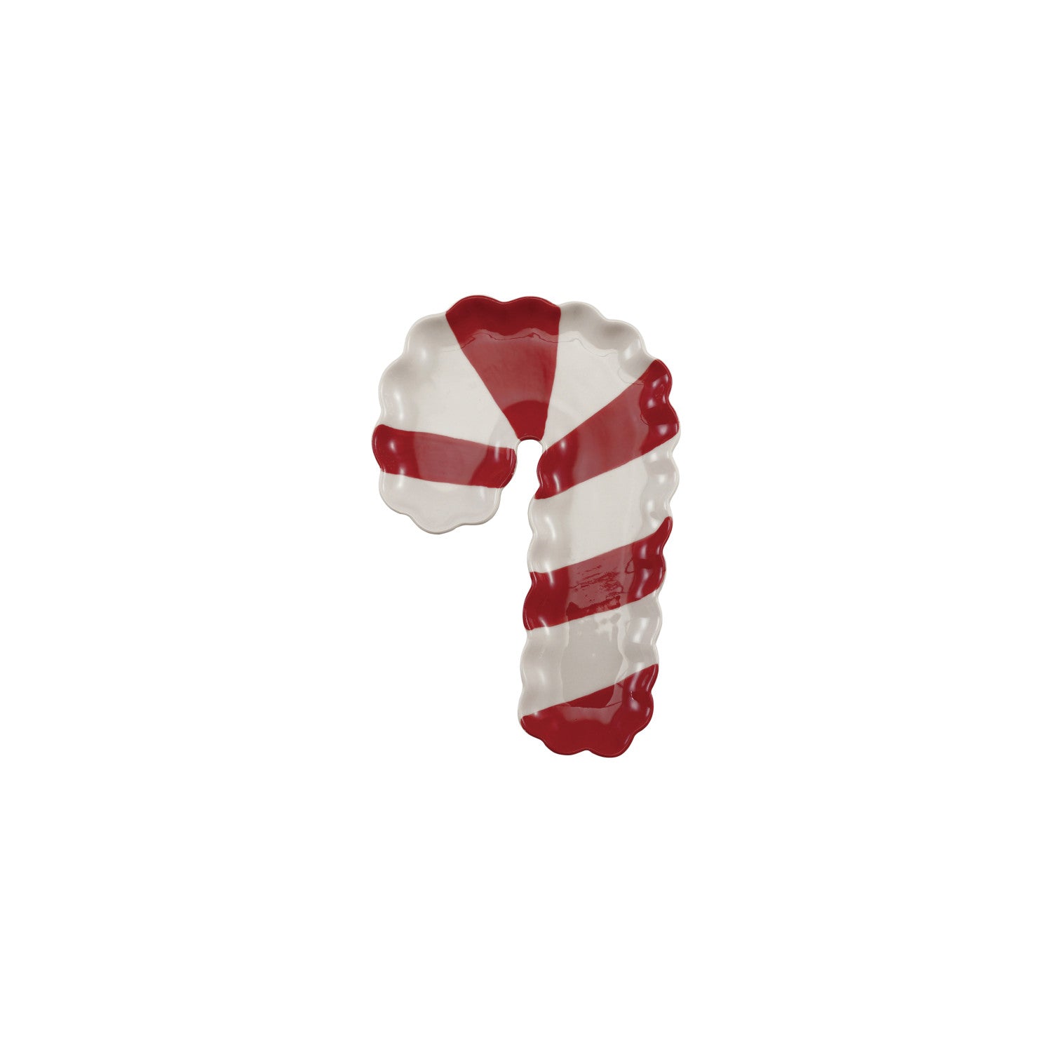 Stoneware Scalloped Striped Candy Cane Shaped Dish, Red & White