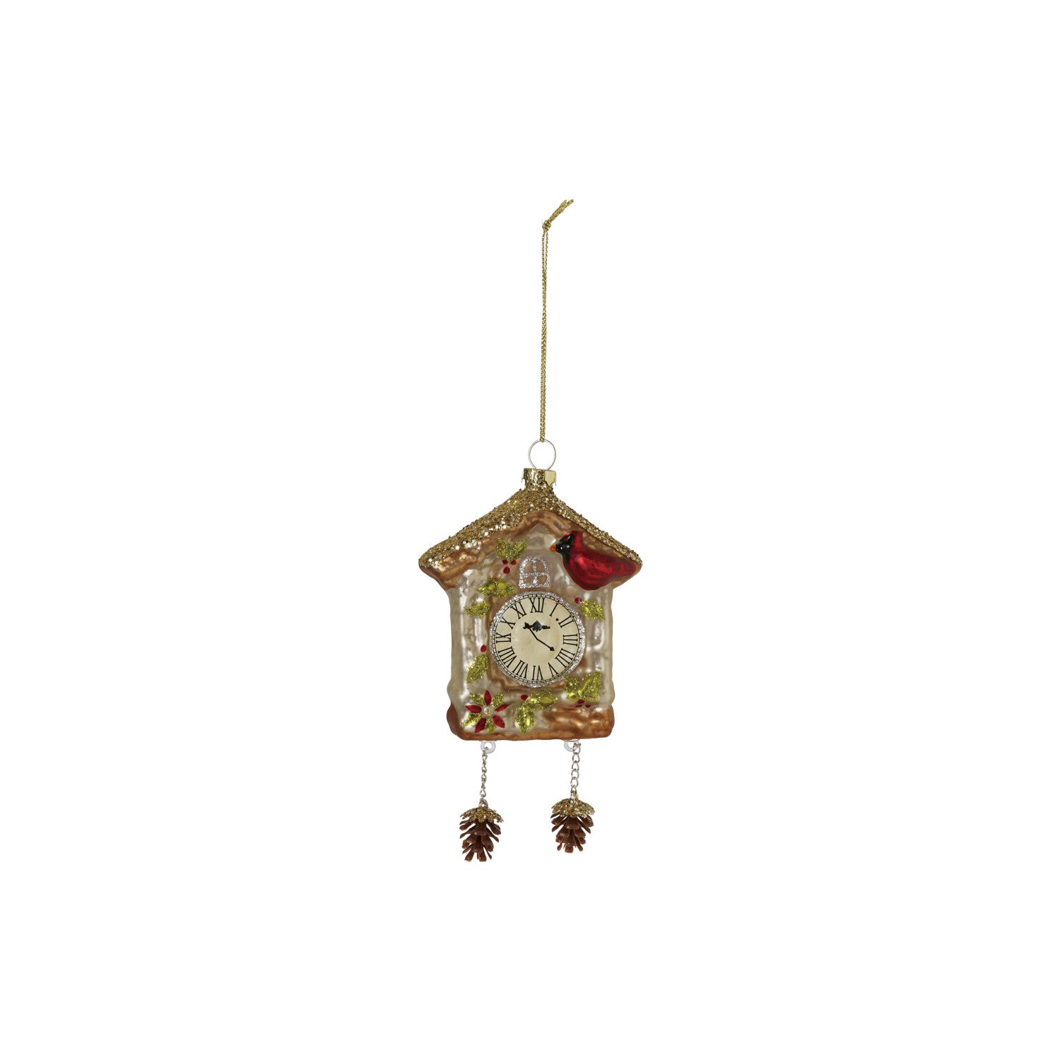 Hand-Painted Mercury Glass Cuckoo Clock Ornament with Glitter