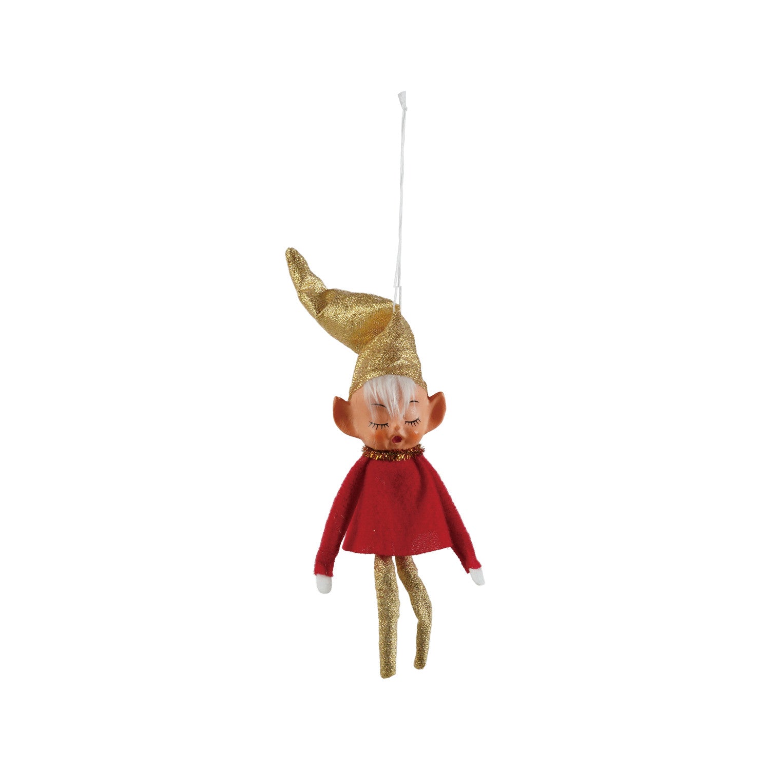 Fabric & Plastic Vintage Reproduction Elf Ornament with Gold Stockings & Hat, Red by Creative Co-Op