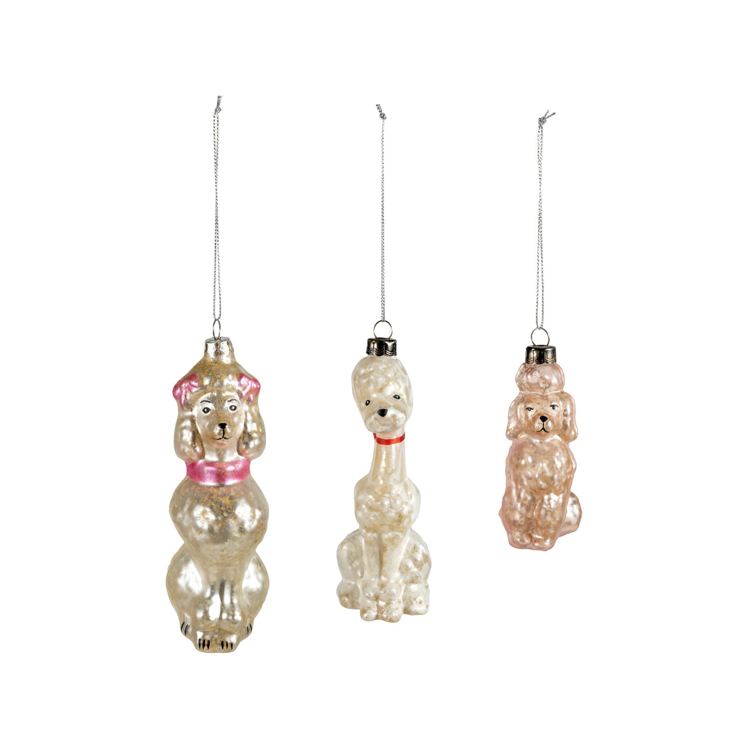 Hand-Painted Mercury Glass Vintage Reproduction Poodle Ornament, 3 Styles