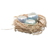 cracked egg candles in a nest set of 3 - light blue