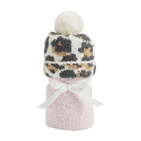 PINK BABY BLANKET AND LEOPARD HAT BY MUD PIE