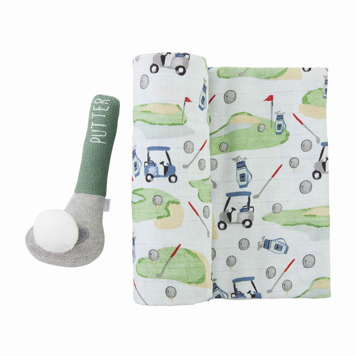 GOLF SWADDLE & RATTLE SET BY MUD PIE