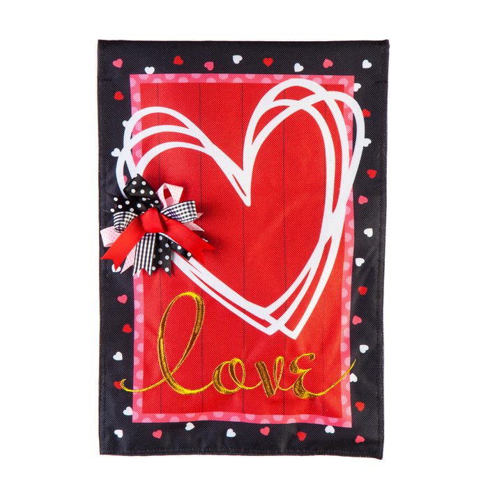 Scattered Hearts and Bow Garden Burlap Flag