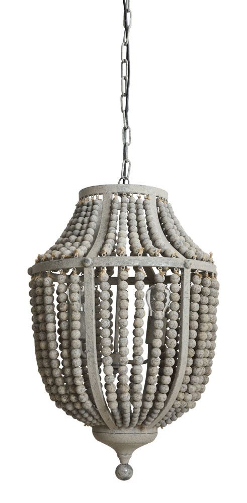 17" L WOOD BEAD AND METAL CHANDELIER