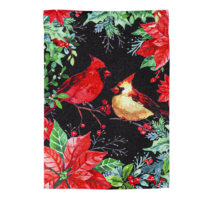 Cardinal Couple Poinsettia Garden Textured Suede Flag