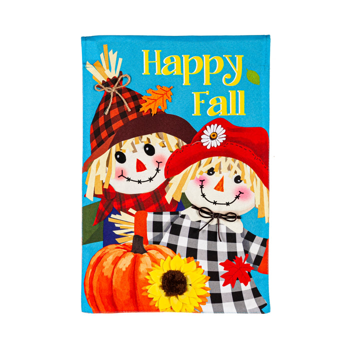 Happy Scarecrow Couple Garden Linen Flag