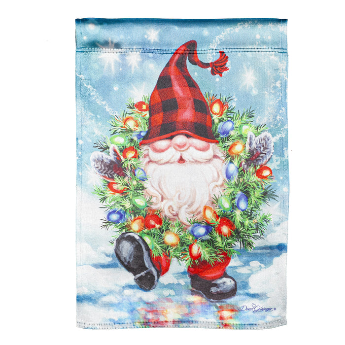 Gnome with a Christmas Wreath Garden Lustre Flag