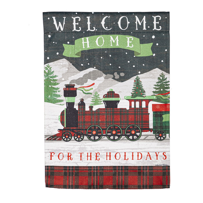 Home for the Holidays Train Garden Suede Flag