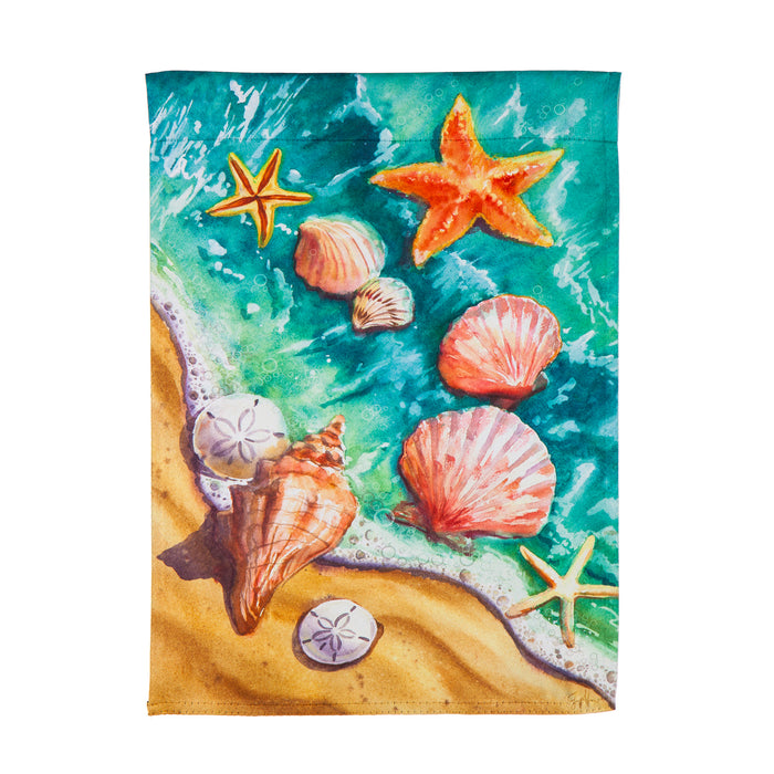 Coastal Beach Shells Garden Suede Flag