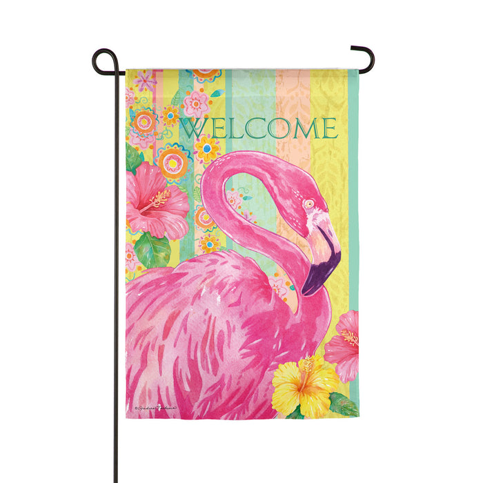 Boho Flamingo Garden Suede Flag