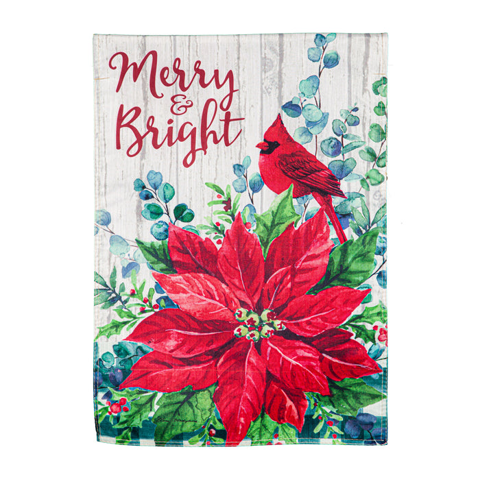 Merry and Bright Poinsettia Garden Strié Flag