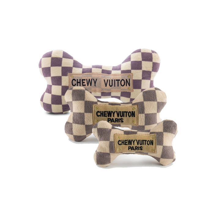 Chewy V Print Luxury Designer Checker Bone Toy By Haute Diggity Dog (Brown)