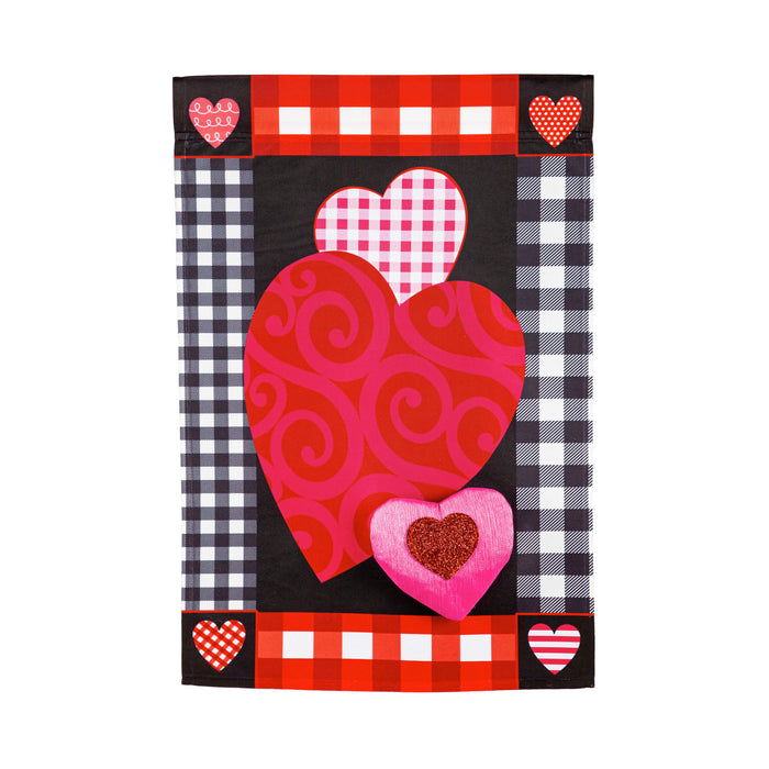 Valentine's Heart Patterned Border Garden Applique Flag