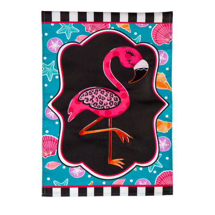 Coastal Flamingo Garden Applique Flag
