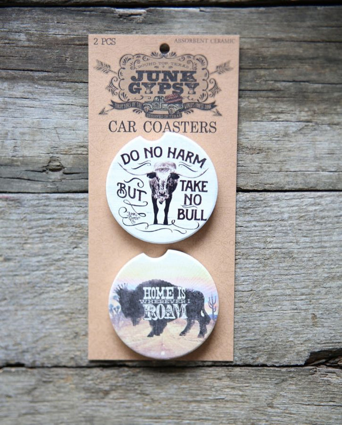 Do No Harm, Take No Bull/Home Is Wherever I Roam Car Coaster Set