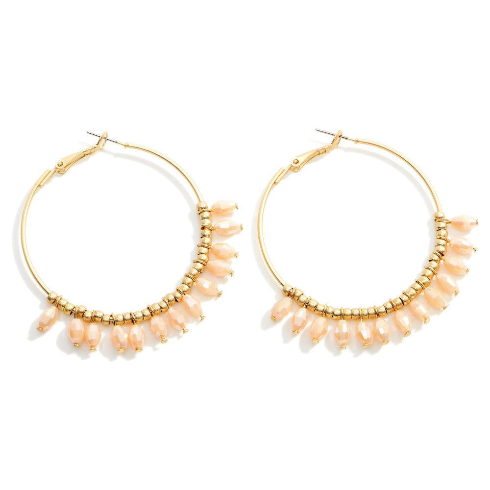 PEACH BEADED HOOP EARRINGS - A. Dodson's