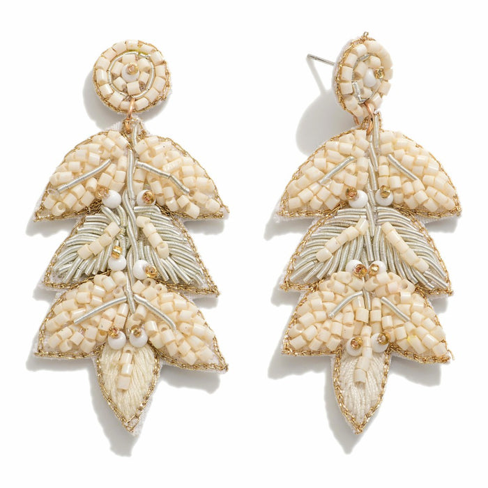 IVORY BEADED DROP VINE EARRINGS