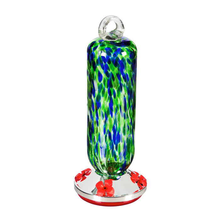 Blue and Green Speckle Glass Hummingbird Feeder