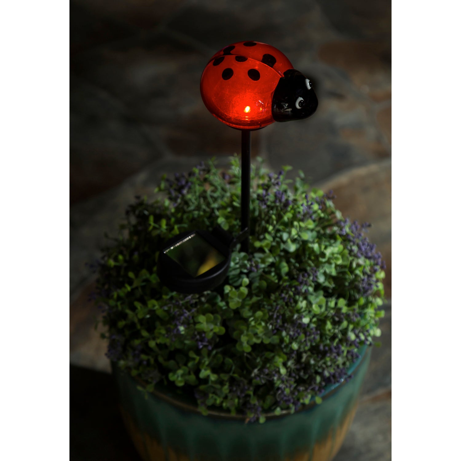 20"H Solar Art Glass Garden Stake, Ladybug