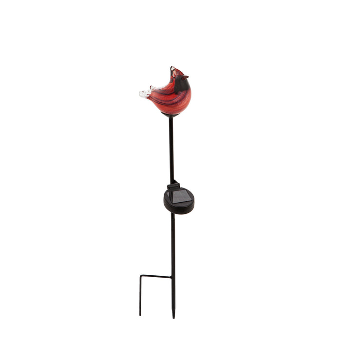 23"H Solar Art Glass Garden Stake, Cardinal