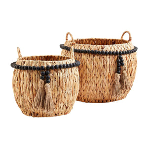 Black Bead Tassel Basket Set of 2 BY MUD PIE
