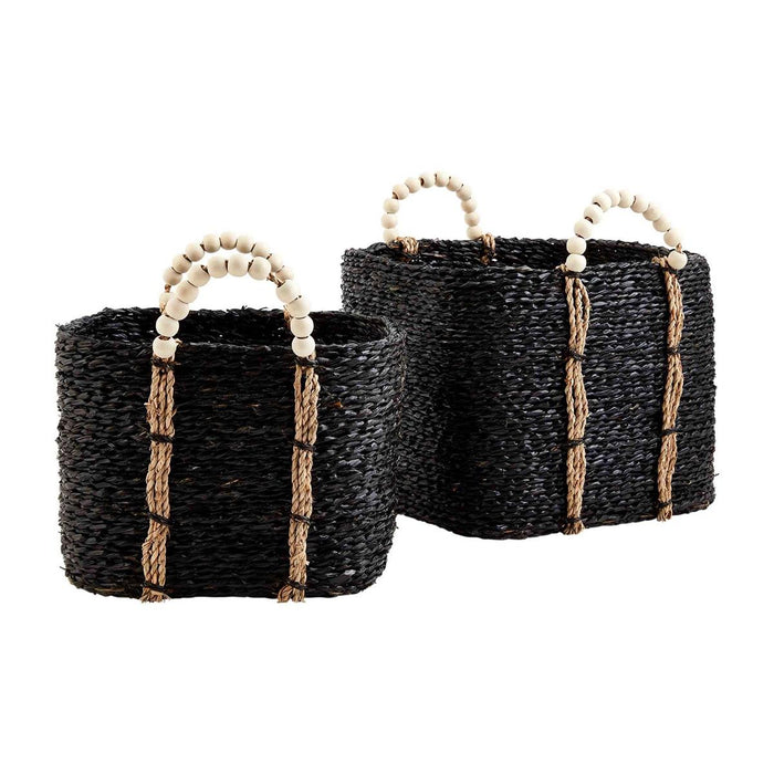 Bead Handle Black Basket Set BY MUD PIE