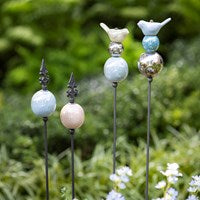 39"H Ceramic Garden Stake, Silver and Blue Bird, 2 Asst