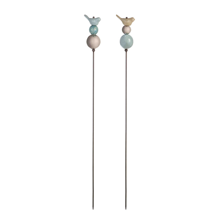 39"H Ceramic Garden Stake, Silver and Blue Bird, 2 Asst